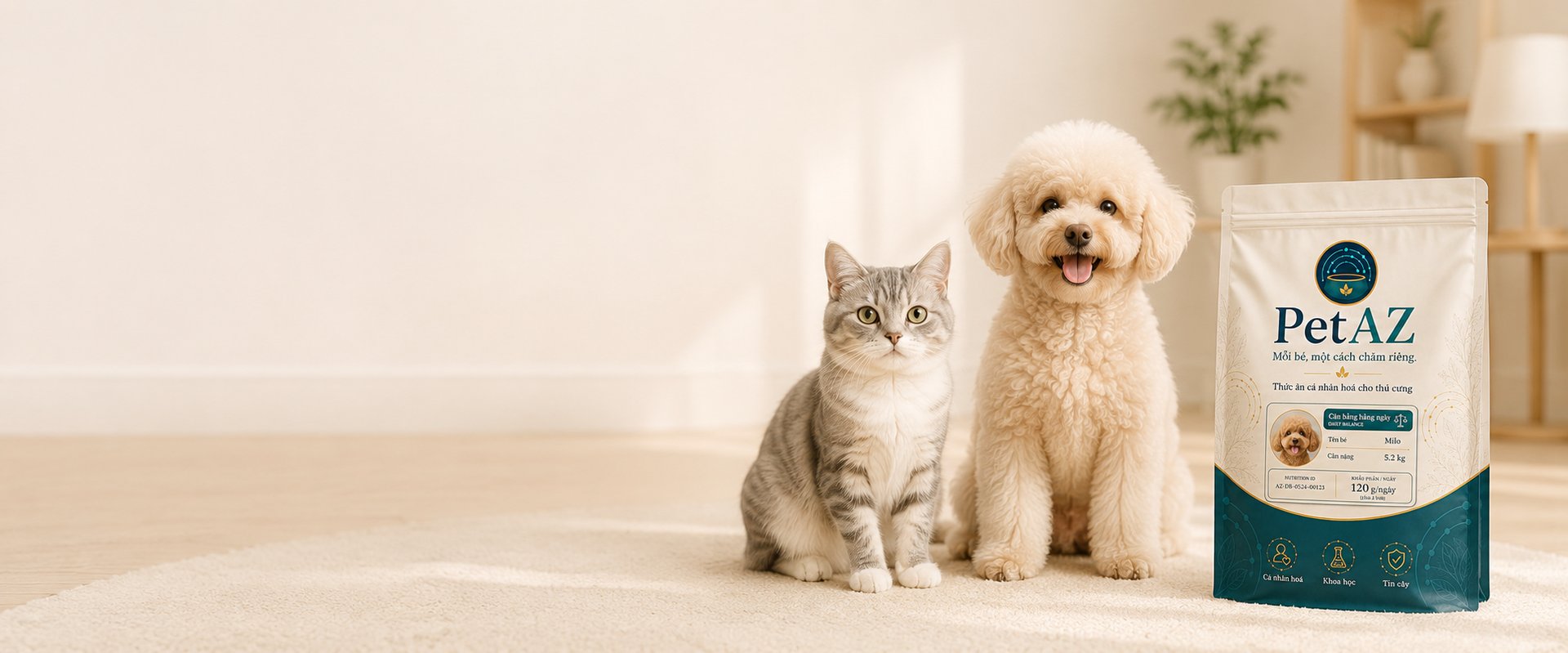 Chó và mèo khoẻ mạnh bên gói PetAZ cá nhân hoá